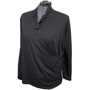 Lands' End Crossover Wrap Top Women's 2X Plus Size Black Long Sleeve Stretch